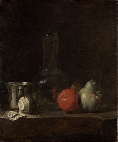 Jean Siméon Chardin - Stillleben mit Glasflasche und Früchten