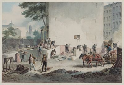 Friedrich Kaiser - Berliner Bauplatz mit arbeitenden Maurern
