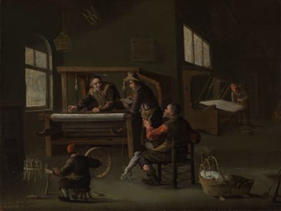 Cornelis Beelt - Inneres einer Weberwerkstatt