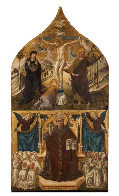 Niccolò di Liberatore - Christus am Kreuz mit Maria, Johannes und Magdalena, darunter der Heilige Gregor