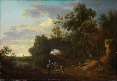 Friedrich Wilhelm Hirt (1721) - Landschaft mit Baumgruppen und einem Felsentor