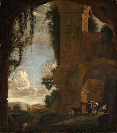 Jan Asselijn - Kopie - Landschaft mit antikem Ruinengewölbe und Hirtengruppe