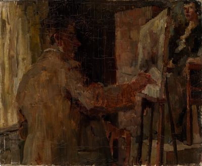 Arthur Grimm (1883) - Wilhelm Trübner im Atelier