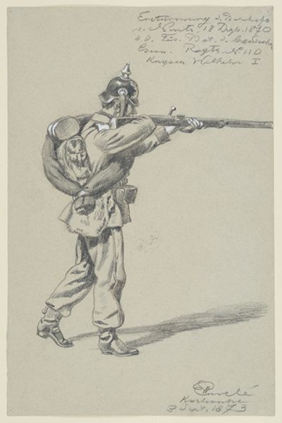 Wilhelm Emelé - Badischer Füsilier, das Gewehr im Anschlag