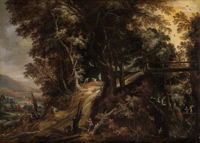 Kerstiaen de Keuninck (1560) - Waldlandschaft mit Tobias und dem Engel