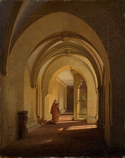 Max Hauschild (1810) - Blick in den spätromanischen Kreuzgang eines Kapuzinerklosters