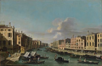 Canaletto (Nachahmer) - Blick auf den Canal Grande nach Südwesten, von der Rialto Brücke bis zum Palazzo Foscari