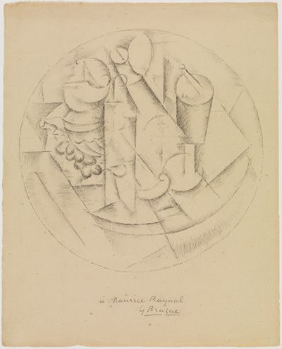 Georges Braque - Stillleben mit Flasche, Glas und Weintraube