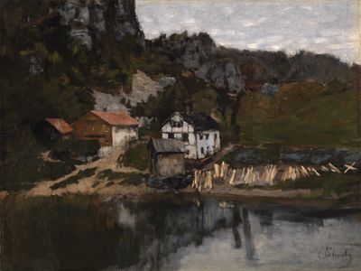 Carl Schuch (1846) - Häuser am Felsabhang - Saut du Doubs