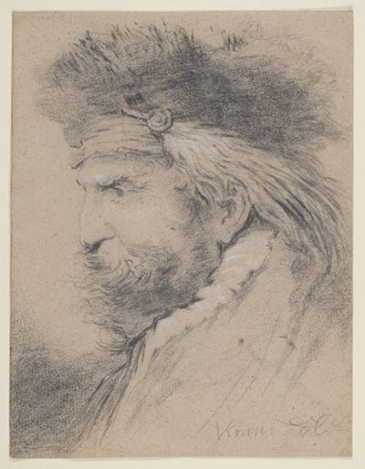 Franz Anton Kraus - Profilkopf eines bärtigen Mannes mit Pelzmütze