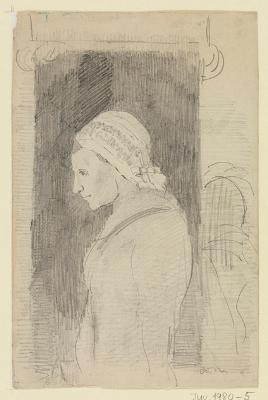 Odilon Redon - Weibliche Halbfigur im Profil nach links