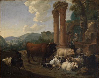 Joh. Heinrich Roos - Hirtenszene in römischer Ruinenlandschaft