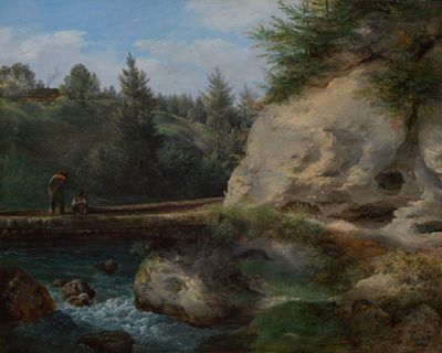 Franz Steinfeld (1787) - Wildbach mit Brücke und angelnden Buben