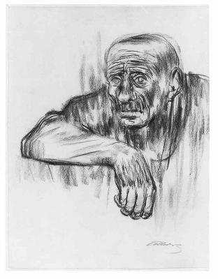 Käthe Kollwitz - Arbeiter, mit aufgelegtem Arm