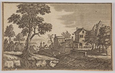 Johann Andreas Pfeffel - Landschaft mit Ortschaft entlang eines Grabens