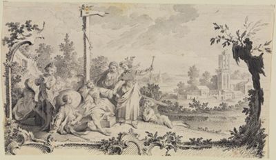 Johannes Esaias Nilson - Gesellschaft am Wegweiser sowie Pilgerin: Ewigkeit und Vergänglichkeit
