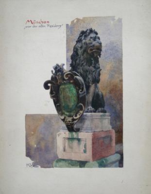 Heinrich Kley - München, vor der alten Residenz (14 Postkartenentwürfe, Nr. 409)