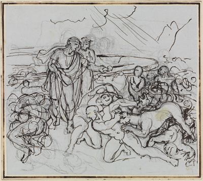 Joseph Anton Koch - Virgil beschwichtigt Cerberus (Dante Inferno, Canto 6, V 13)