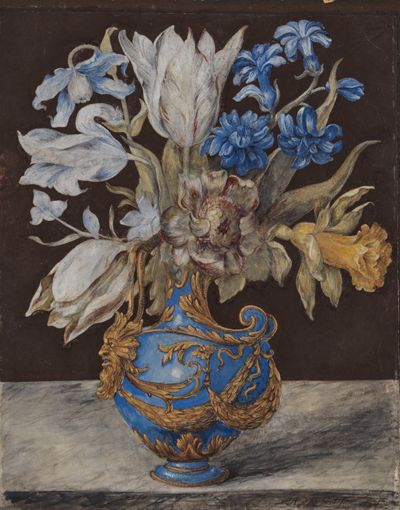 Nicolas Robert (1614) - Blumenstrauß in blau-goldener Vase