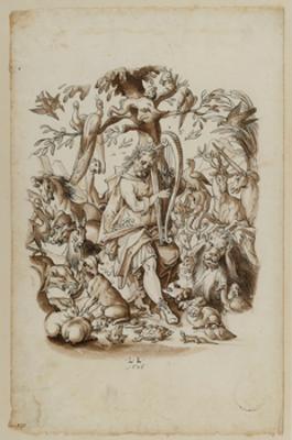 Lorenz Lingg - Entwurf für ein Mittelbild mit Orpheus, der vor den Tieren musiziert