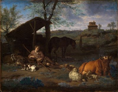 Adriaen van de Velde - Ruhender Hirte bei seiner Herde