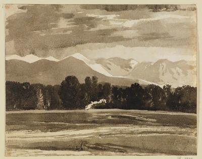 Ferdinand Kobell - Gebirgslandschaft: Waldstreifen vor Gebirgskette