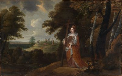 Flämischer Meister - Die Heilige Kaiserin Helena mit dem Kreuz in Waldlandschaft