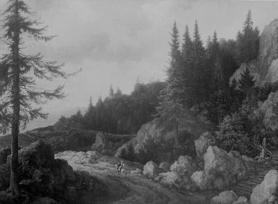 Allart van Everdingen - Norwegische Waldlandschaft mit reitendem Paar