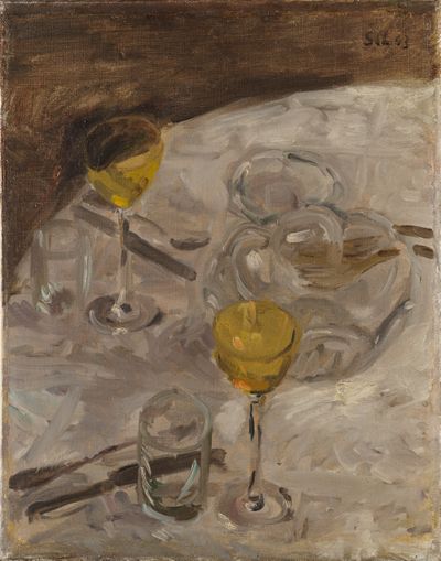 Wilhelm Schnarrenberger - Stillleben mit Gläsern und Besteck
