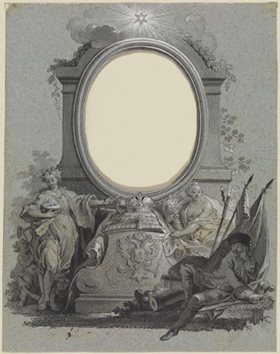 Johannes Esaias Nilson - Kartusche für einen Kriegshelden zu Land und Meer: Zar Peter III.