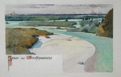 Heinrich Kley - München, Isar bei Großhesselohe (14 Postkartenentwürfe, Nr. 414)