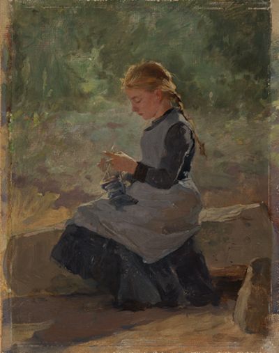 Ernst Schurth - Mädchen mit Strickzeug
