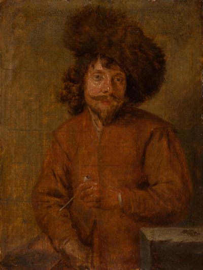 Joos van Craesbeeck zugeschrieben - Mann mit Pelzmütze und Tonpfeife