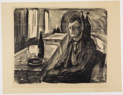 Edvard Munch - Selbstbildnis mit Weinflasche