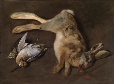 Otto Scholderer - Stilleben mit Schnepfen und einem Hasen