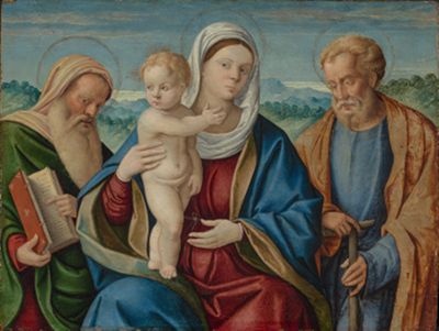 Francesco da Santacroce il Giovane - Maria mit dem Kinde und den Heiligen Hiernoymus und Joseph