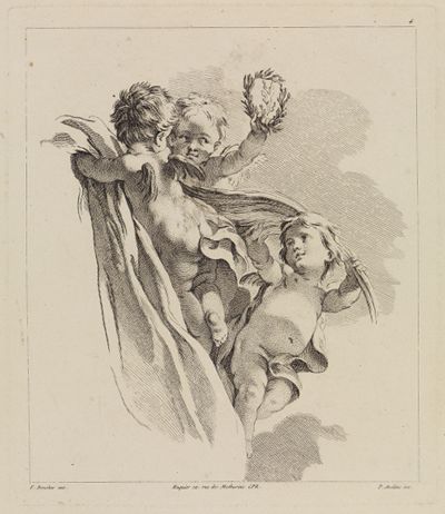 Pierre-Alexandre Aveline - Drei Putten mit Lorbeerkranz und Palmzweig