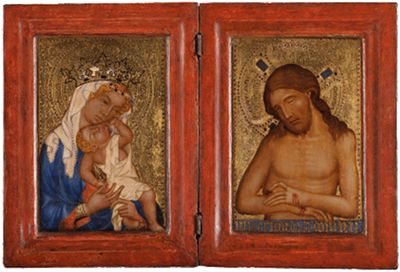 Böhmischer Meister - Diptychon: Maria mit dem Kind und Christus als Schmerzensmann