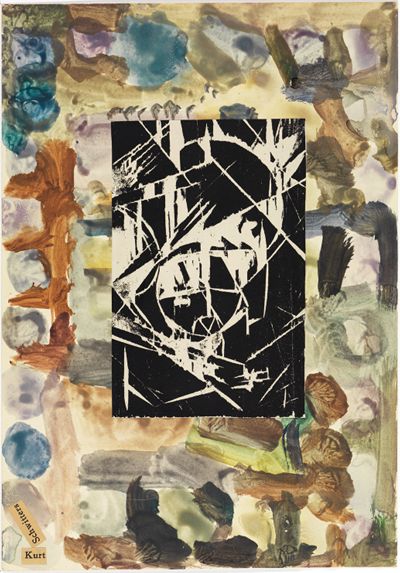 Kurt Schwitters - Collage mit Holzschnitt auf abstrakter Malerei