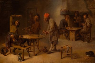 Abraham Diepraem - Zechende, spielende und singende Bauern in der Schenke
