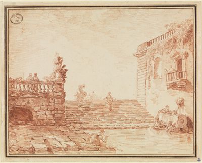 Hubert Robert - Freitreppe mit Brunnen und Wäscherinnen