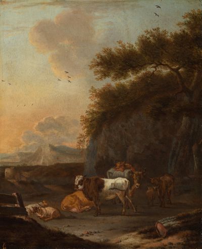 Simon van der Does (?) - Südliche Landschaft mit einem Hirten und seiner Herde