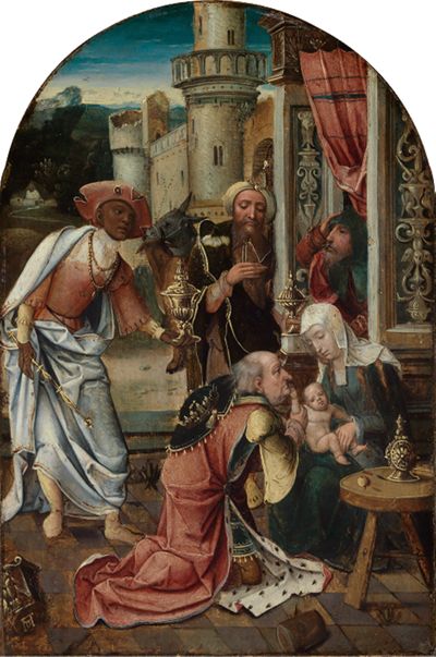 Antwerpener Meister - Anbetung der Heiligen Drei Könige vor der Stadtmauer