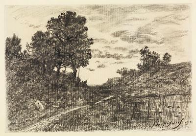 Henri Joseph Harpignies - Hügelige Landschaft mit Bäumen