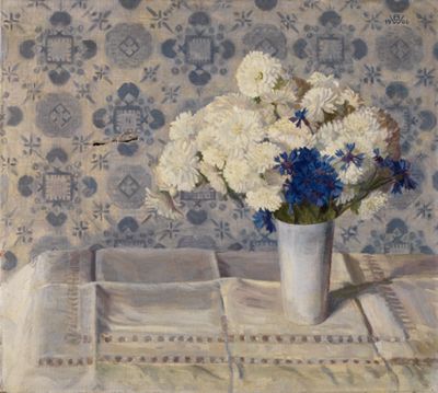 Berta Welte - Blumenstilleben mit Kornblumen und weissen Astern