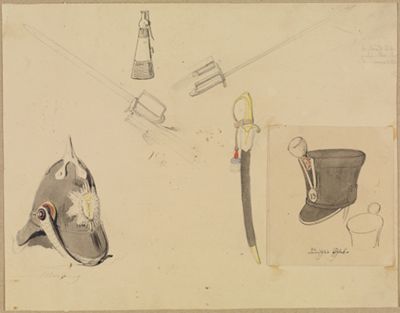 Feodor Dietz - Dänischer Tschako (Album von Studien [...] aus dem Schleswig-Holsteinischen Kriege (1848-1850), enthaltend circa 80 Blätter; K Aquarellstudien nach Helmen: Blatt 86)