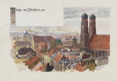 Heinrich Kley - München, vom Petersthurm (14 Postkartenentwürfe, Nr. 401)