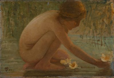 Georg Tyrahn - Badendes Mädchen, Wasserrosen pflückend