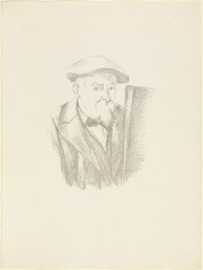 Das Selbstbildnis von Cézanne zeigt den Maler in einer ernsten Pose. Der Hintergrund ist einfach und unscharf, sodass der Fokus ganz auf ihm liegt.
