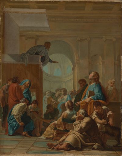 Eustache Le Sueur - Kopie - Der Heilige Bruno lauscht in Notre-Dame zu Paris der Predigt des Raymond Diocrès